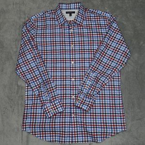Banana Republic Casual Button Down Check Shirt Men's L Blue Red White Slim Fit